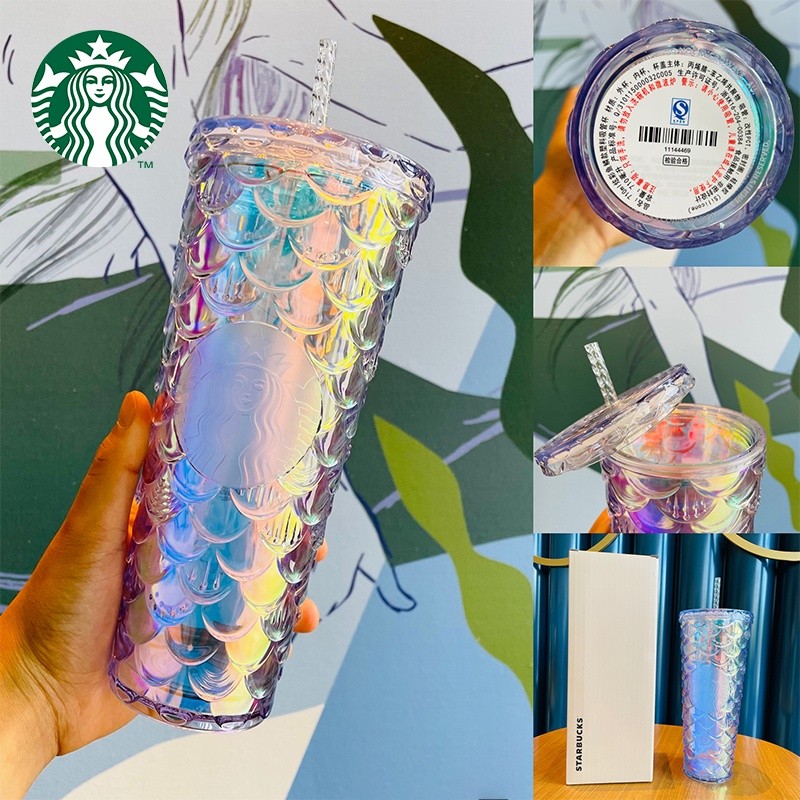 710ml Starbucks Tumbler Fish Scale Straw Cups Starbucks Mermaid Pink/Purple Cold Cup Tumbler