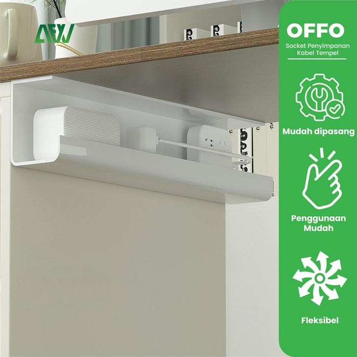 

OFFO Cable Management Tray Socket Penyimpanan Kabel Tempel Under Desk Plastic Putih