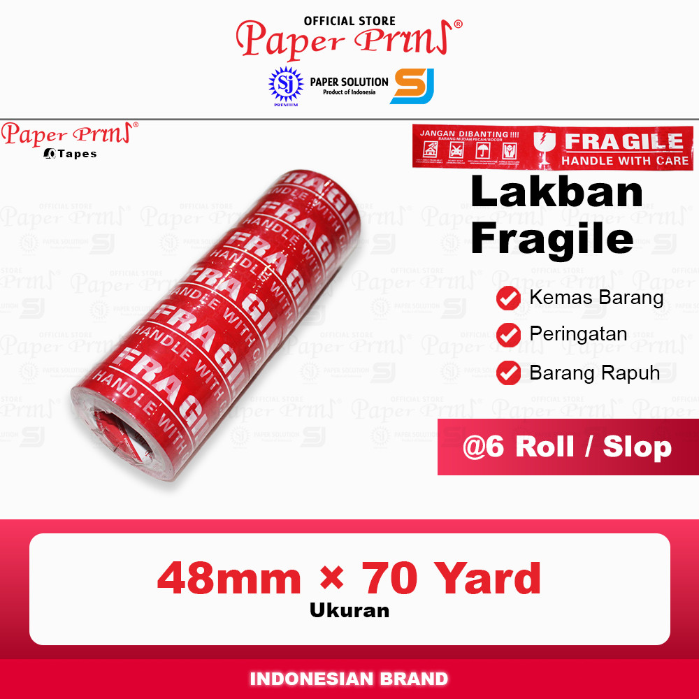 

Lakban Fragile Merah Paperpryns 48mm x 70 yard (@1 Slop 6 Roll)