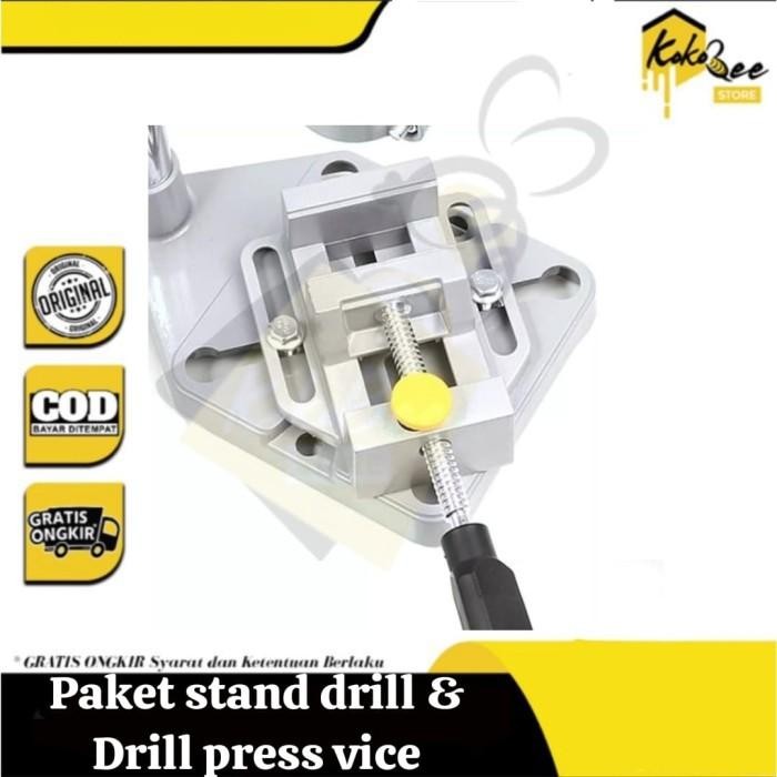 Paket Stand Drill Dudukan Bor Tangan Dan Drill Press Vice Clamp Drill Stand Stan Bor Tangan