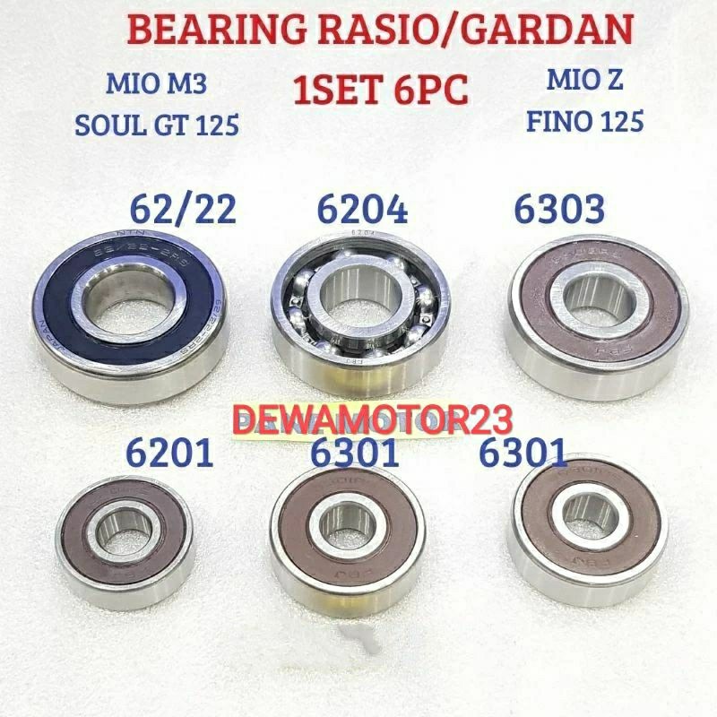 BEARING LAHER RASIO GARDAN 1 SET MIO M3 125 MIO SOUL GT 125 FINO F1 125 EXRIDE FI 125 HH