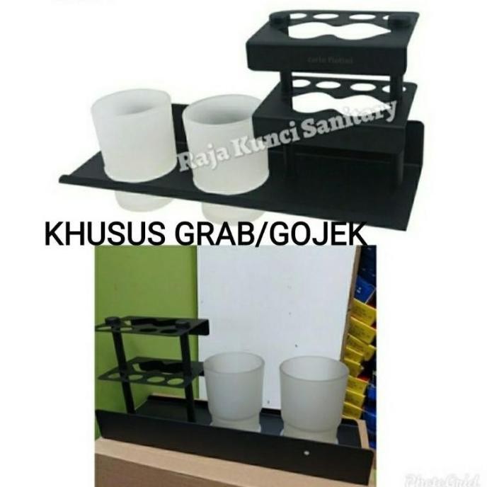 Tempat Sikat Gigi Stainless Hitam Black/Rak Sikat Gigi 2 Glass
