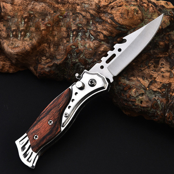 viral KS Pisau Lipat Outdoor Pegangan Motif Kayu Knife Stainless Pocket Premium