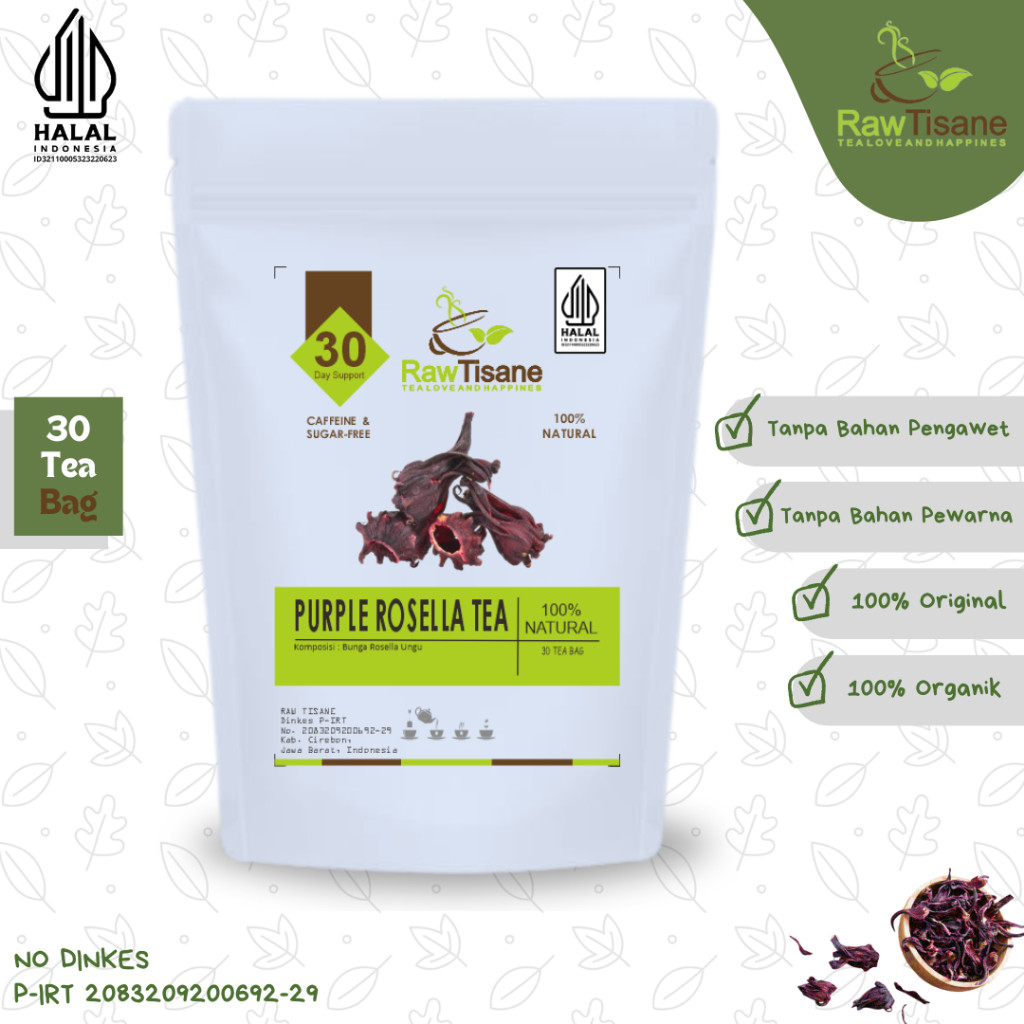 

RAW TISANE Purple Rosella Tea : Teh Celup Bunga Rosella Ungu Isi 30 Tea Bag
