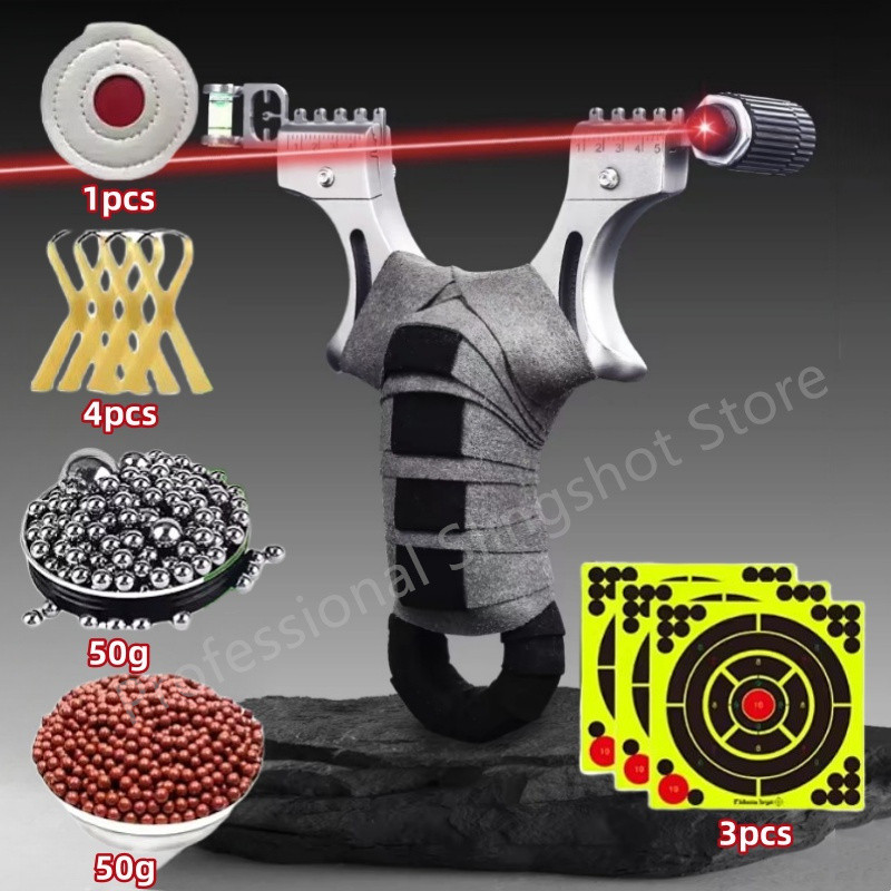 High Precision Alloy Slingshot Laser Aiming Slingshot Thickened Flat Rubber Strap Bow Cover Shooting