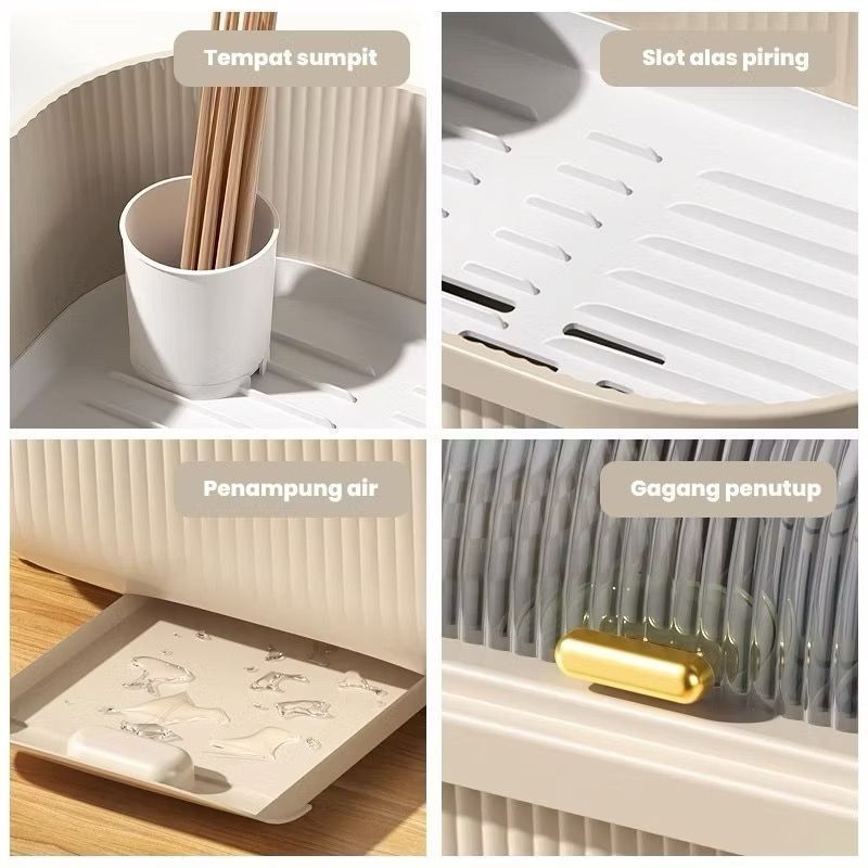 (COD) SH - Celyhome Rak Pengering Air Mangkok Rak Piring Plastik Dengan Tutup Rak