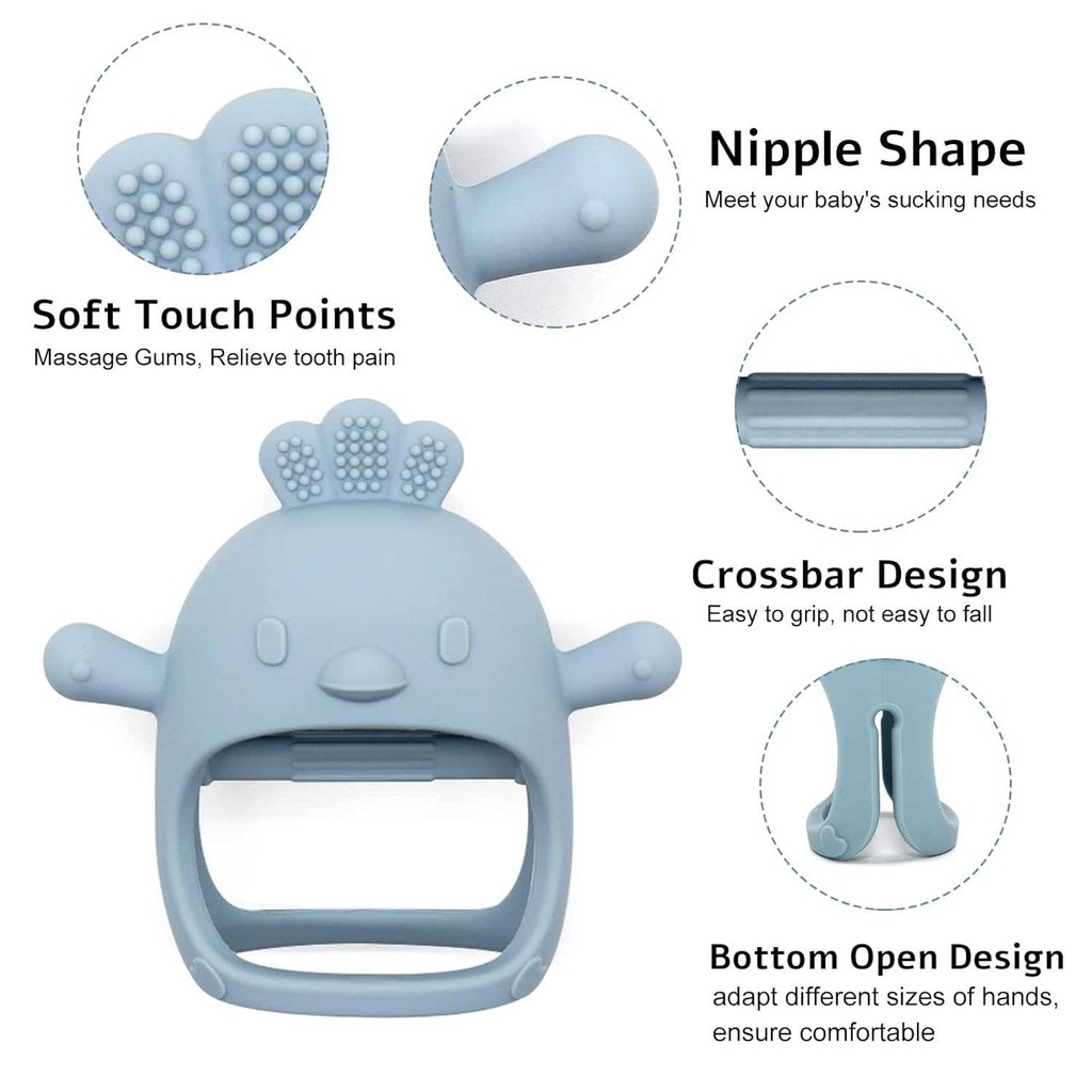 PASSCOOL Baby Teether Toys Silicone Chewable Hand Breast Feeding Biru