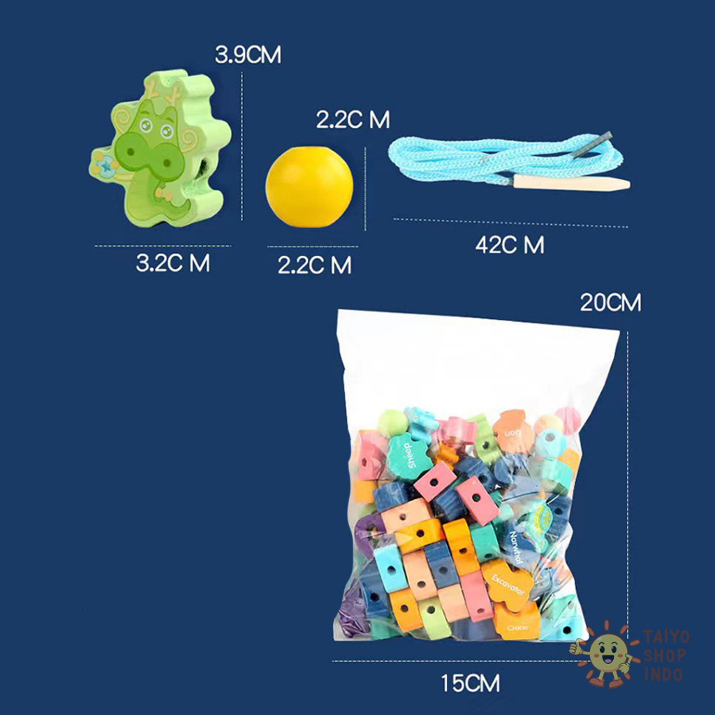 RB22 TAIYO 3D Blok Kayu Wooden Block Set Puzzle Angka Huruf Buah Edukasi Free Tali Mainan Anak