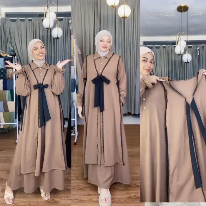 Joley Cloth - Almaira 2In1 Dress + Outer Baju Gamis Kekinian Outfit Kondangan Elegant Gamis Remaja