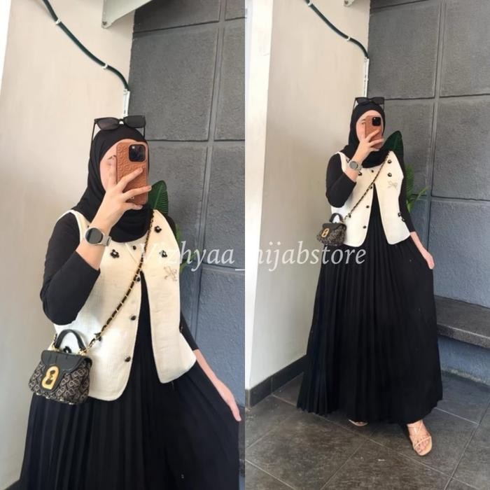 Vizhyaa_Hijabstore Asyifah Dress Pakaian Muslim Wanita / Dress Set Inner Dan Vest