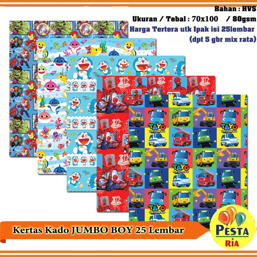 

Lsp Murah!! (1Set isi 25lembar) Kertas kado Jumbo BOY, bungkus kado ulangtahun, kertas kado