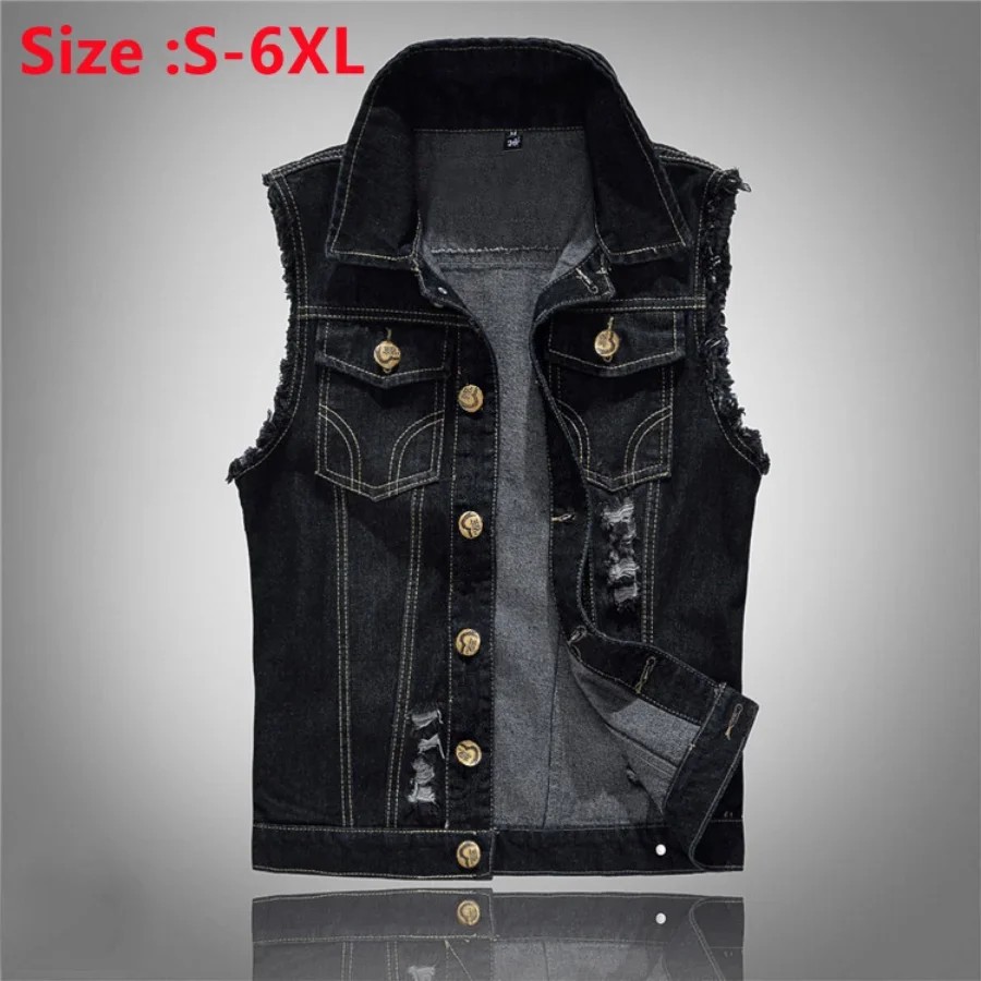 2025 Men'S Fashion Jeans Sleeveless Jacket Vest Male Black Blue Denim Jeans Vest Man Cowboy Outdoors
