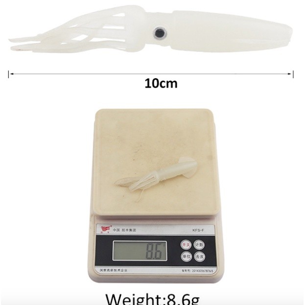 ID UMPAN CUMI SOTONG SQUID PUTIH NYALA DALAM GELAP UMPAN KARET 10CM