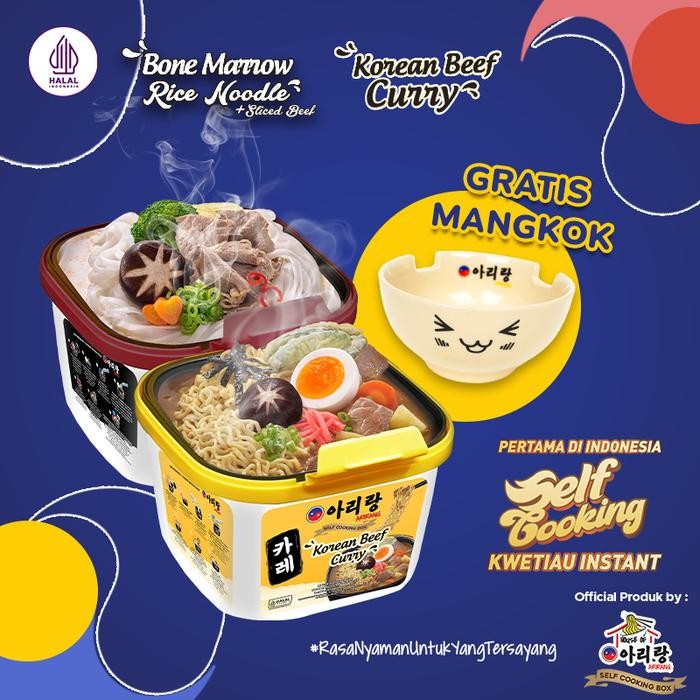 

Ready JT 2 Pcs Arirang Self Cooking Box Bone Marrow Beef + Korean Beef Curry 160g Free Mangkok Kuah