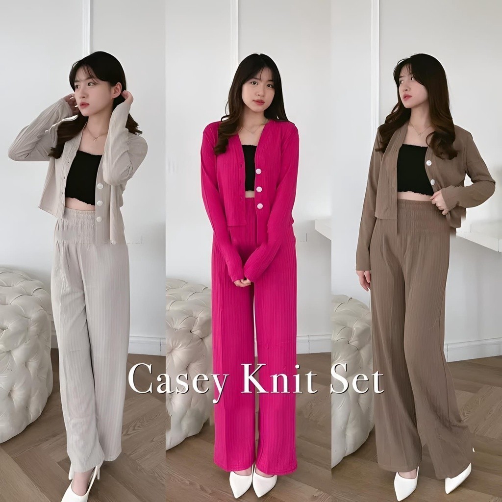 SUNS Set Casey Premium Knit (Cardi+Pants) / Setelan Wanita Crop dan Celana Kulot