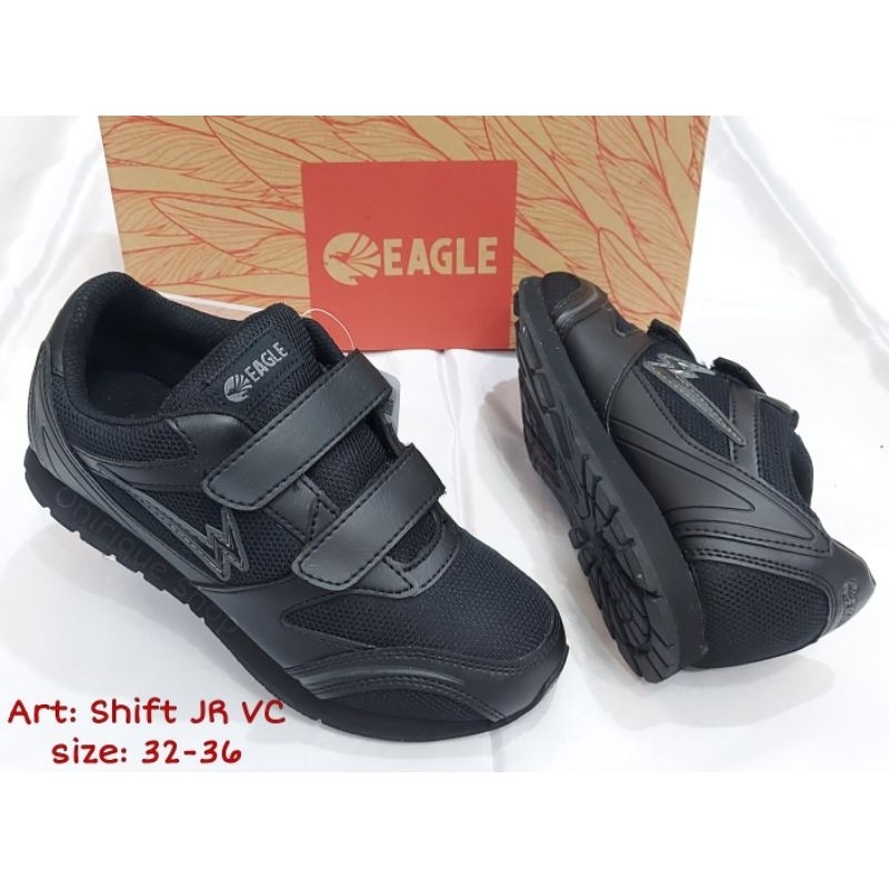 Sepatu Sekolah Anak-Anak Eagle Original Hitam Abu Sintetis JDW