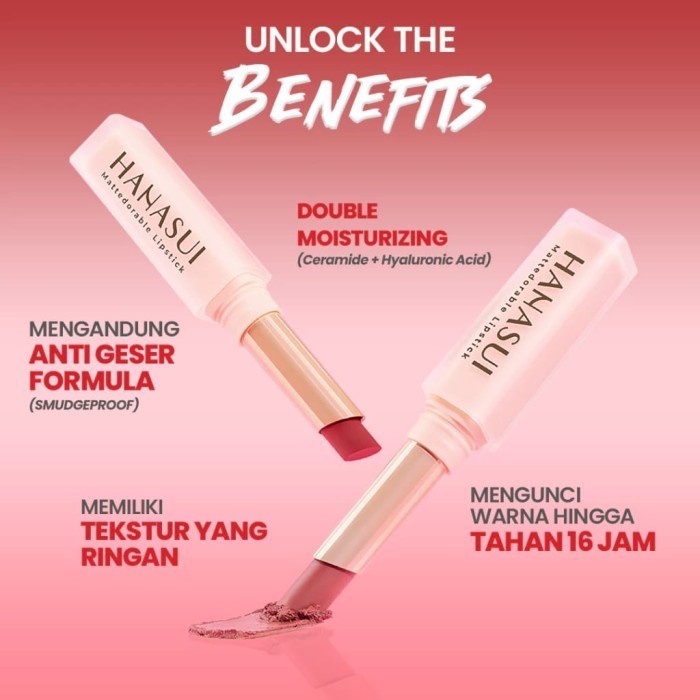 vist Hanasui Mattedorable Moisturizing Lipstick Lipstik Matte Tahan Lama Anti Geser & Smudgeproof