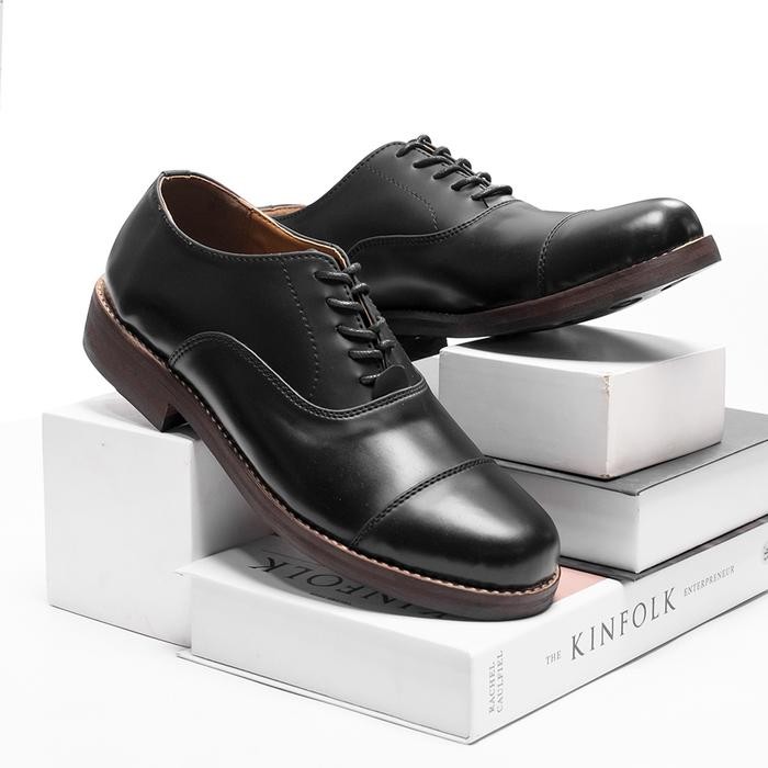 Sanada Derby Oxford Black - Brygan Craftmanship Sepatu Kerja Pantofel Pria Shoes Hitam