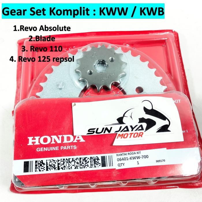Gear Set Komplit + Rantai Revo Absulote - Blade lama - honda Blade new - Revo Fit / 110 Motor