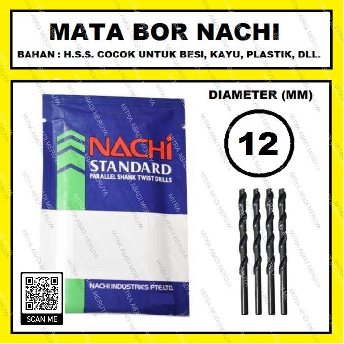Mata Bor Nachi 12 mm Drill Bit HSS Mata Bor Besi Kayu Plastik