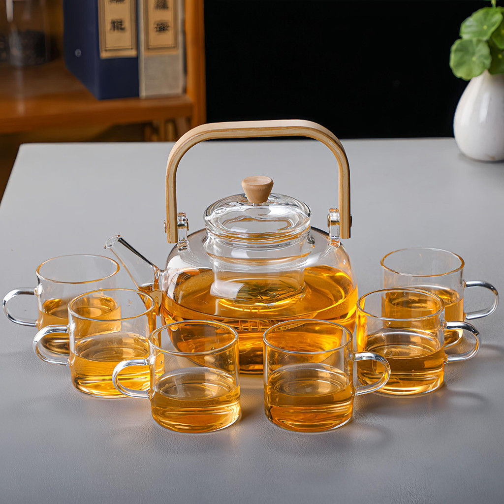 Teko Set Gelas Aesthetic Teko Teh Dengan Saringan Teko Kaca Tahan Panas Dan Api Tea Pot Set