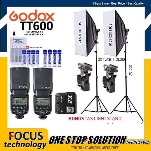 Paket Flash Godox Tt600 Universal + Trigger X2T + Softbox 5070