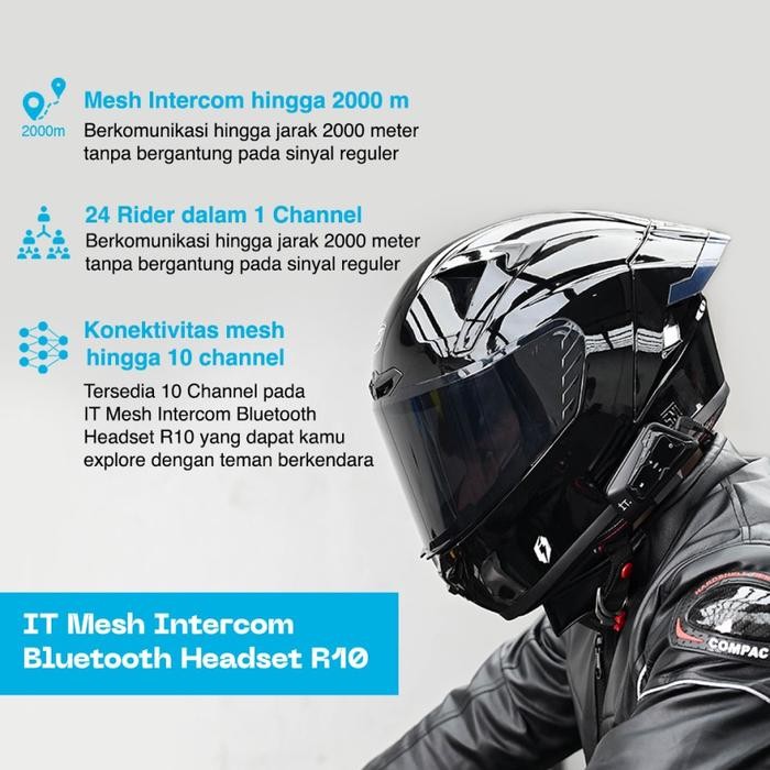 It R10 Mesh Intercom Bluetooth Headset R10 Garansi Tam - Black