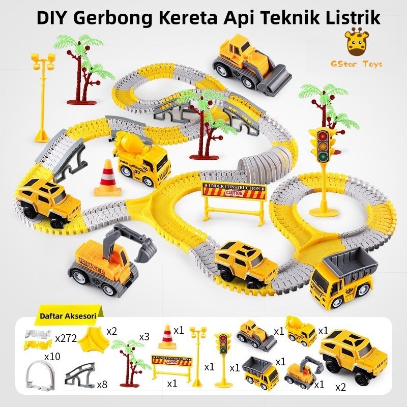 Gstar305PCS Mobil Mainan Trek Listrik Mobil Rekayasa Mobil Mainan Pendidikan Anak-anak Mainan Trek