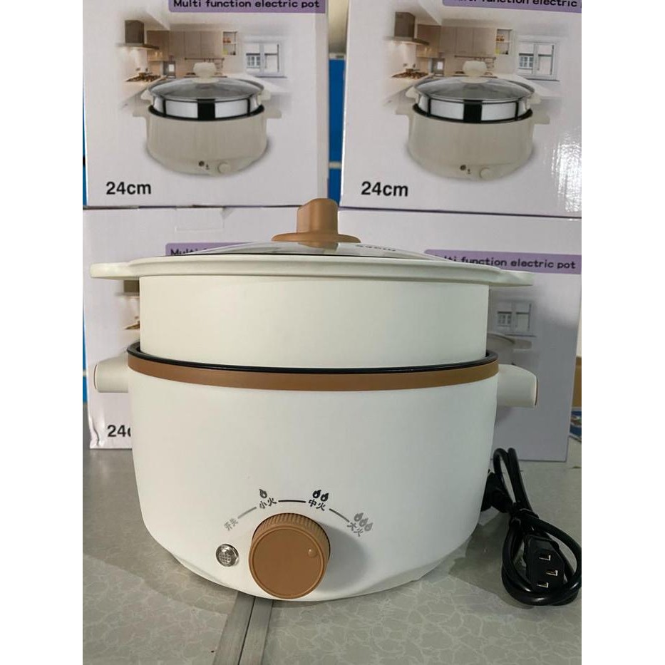 AY Panci Listrik Multifungsi 3 In 1 Electric Anti Lengket Putih 3L