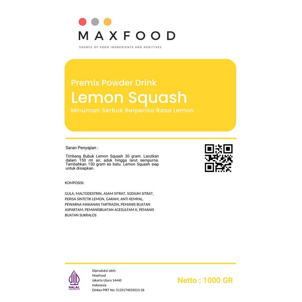 

Tjia Wu - Lemon Squash / Bubuk Minuman Sirup Rasa Lemon 1Kg