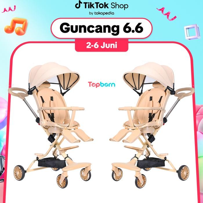 Topborn Stroller Kereta Bayi Lightweight Foldable Two-Way Bisa Duduk Atau Berbaring Kereta Dorong