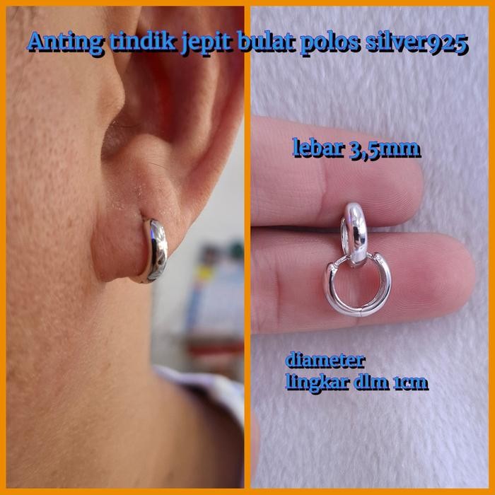 Anting cowok tindik jepit bulat polos perak silver925