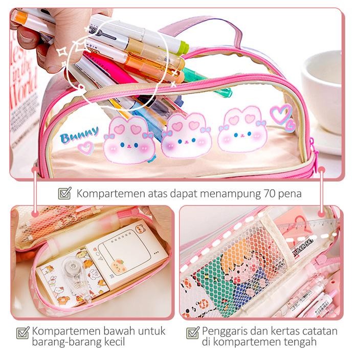 

BAMBINO TEMPAT PENSIL DOUBLE LAYER KAPASITAS BESAR DENGAN GAMBAR LUCU BLUE GREEN PINK PURPLE YELLOW