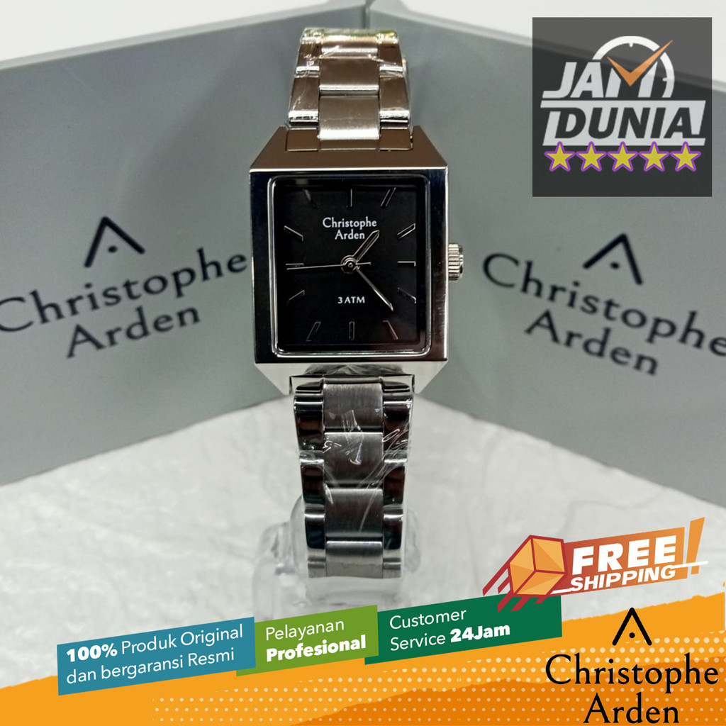 JAM TANGAN CHRISTOPHE ARDEN WANITA ORIGINAL SILVER BLACK STAINLESS STEEL STRAP CAF1004 CA F1004 JAM 
