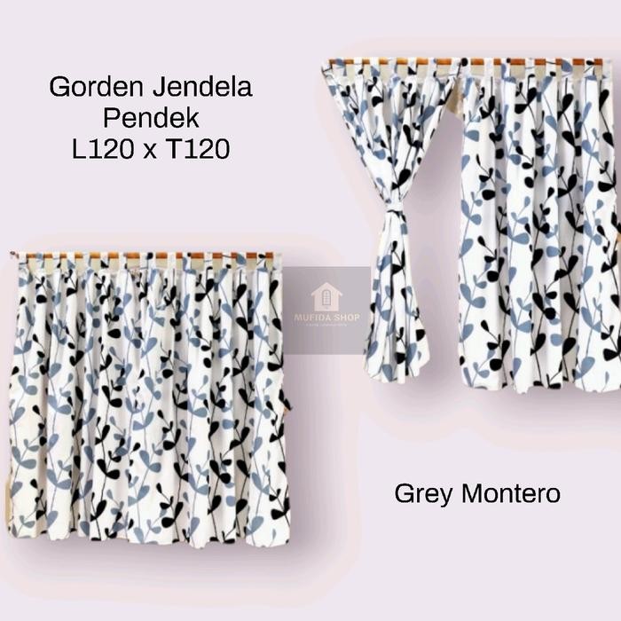 PREMIUM Gorden Jendela Pendek Perekat Kain Katun Disperse/Embos - Ukuran 120x120cm Curtain