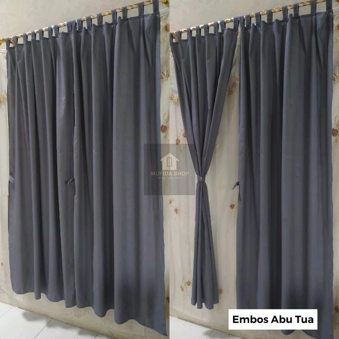 PREMIUM Gorden Pintu Gorden Jendela Polos Embos Tali Perekat Katun Curtain