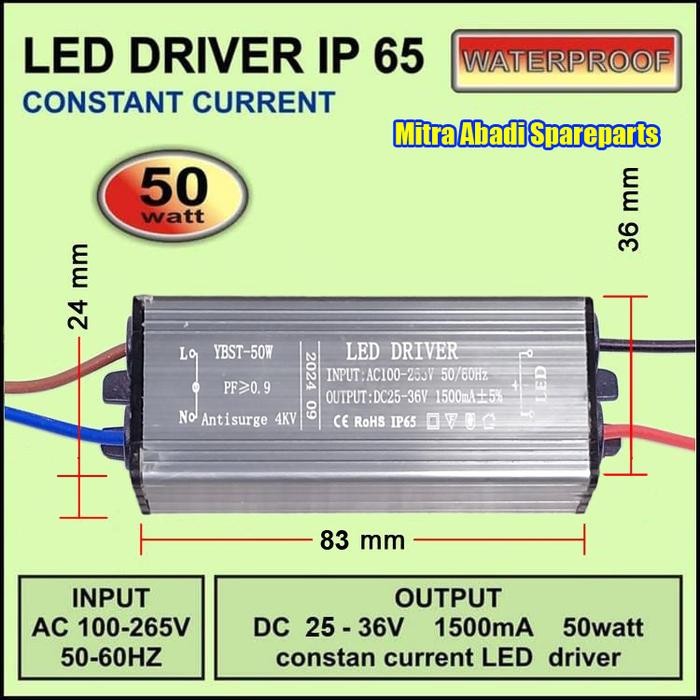 LED Driver AISE 50W/50 Watt 1500 mA Casing Aluminium IP65 (real 50W)