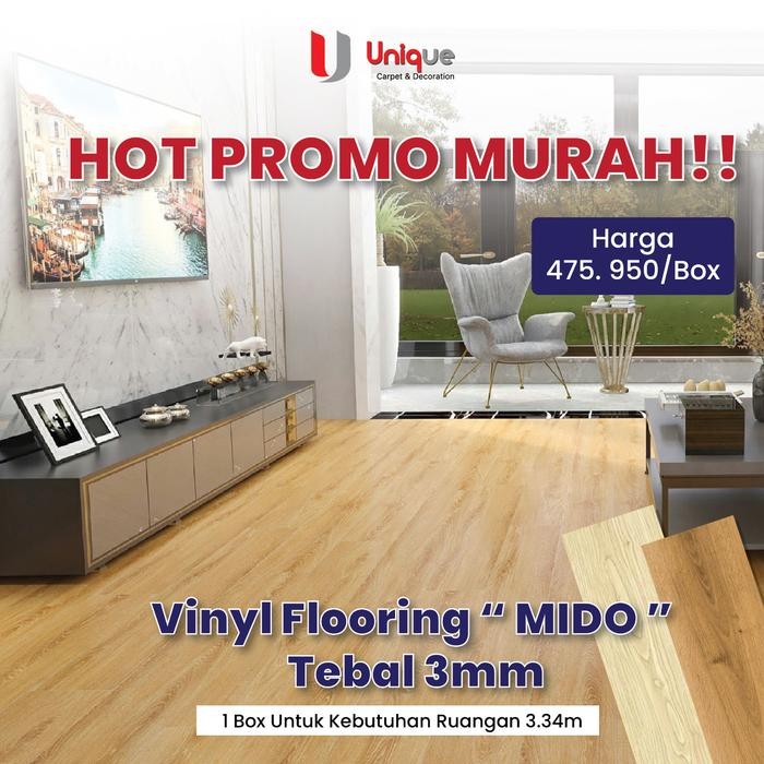 PREMIUM Karpet Vinyl Tile Mido Tebal 3mm / Vinyl Lantai Lembaran Motif Kayu