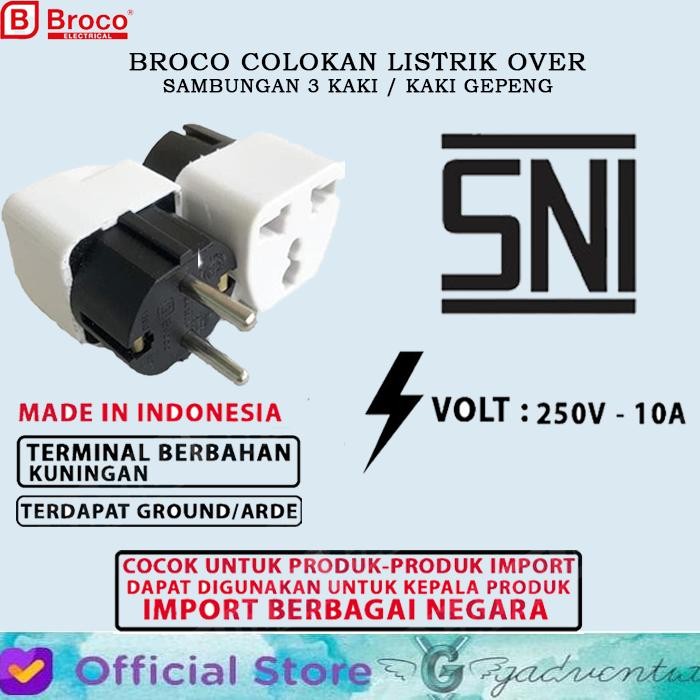 Broco Colokan Listrik Over Steker Sambungan 3 Kaki / Kaki Gepeng - Sni