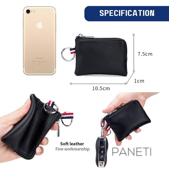 Dompet Koin Pria Paneti Ultra Thin Mini Zipper Pouch Kulit Asli