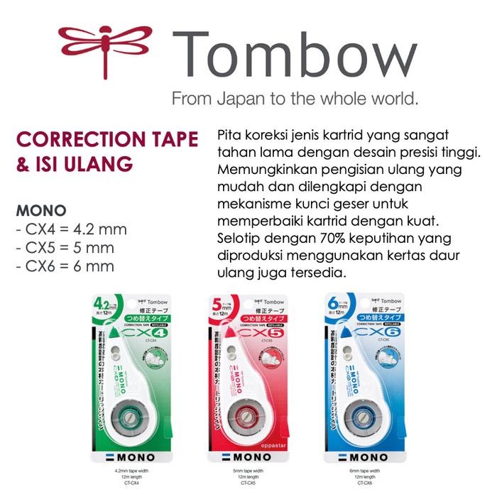 

tip ex correction tape tombow 6 mm + refill cx6 cr6 kode 1074