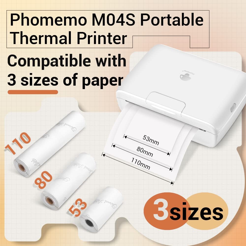 Phomemo M04S 110Mm Portable Printer 304Dpi Bluetooth Inkless Thermal Printer Support 53/80/110Mm