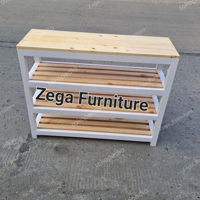 Rak sepatu jati belanda cat putih duco