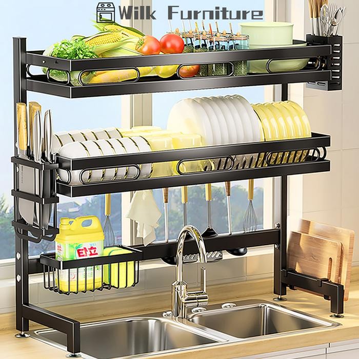 PREMIUM Rak Piring Wastafel Stainless Steel Multifungsi Rak Wastafel Dapur