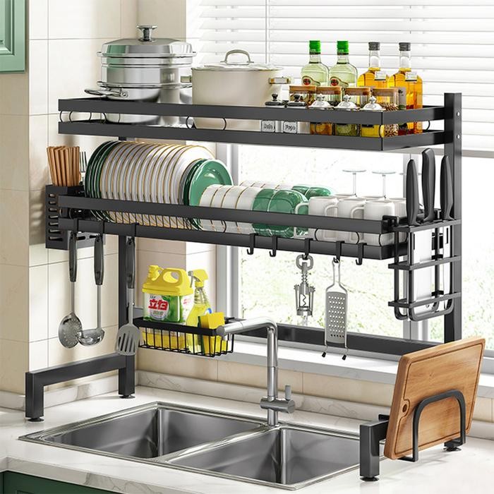 PREMIUM Rak Piring Wastafel Stainless Steel Multifungsi Rak Wastafel Dapur Kokoh Rak Piring Anti