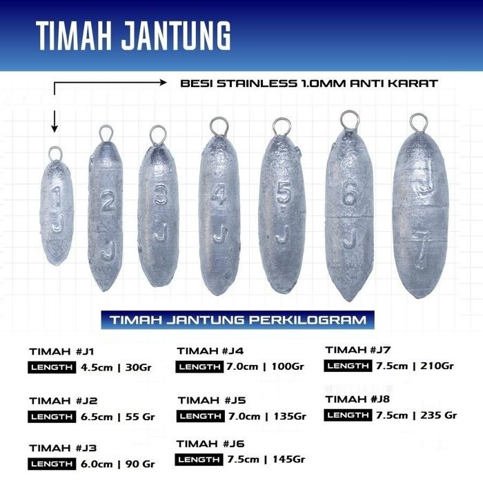 DISKON Timah Jantung / Timah Pemberat Pancing Jaring BAGUS Ukuran J1-J8