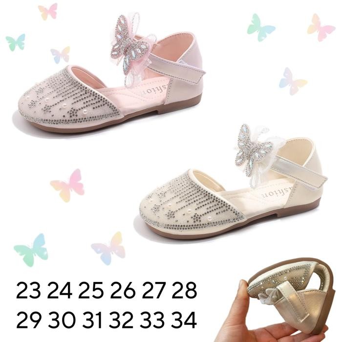 TERLARIS SEPATU PESTA ANAK PEREMPUAN KOREAN STYLE BUTTERFLY BOW BLINK MUTIARA sepatu natal Kaki Sd