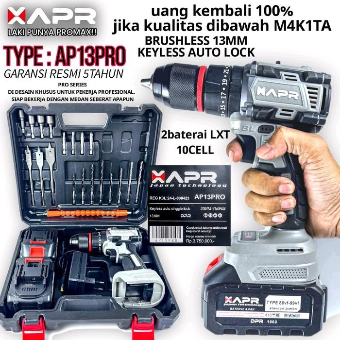 (Cod) Apr Ap13 Pro Cordless Drill 88V Mesin Bor Impact 88V Apr Ap13Pro