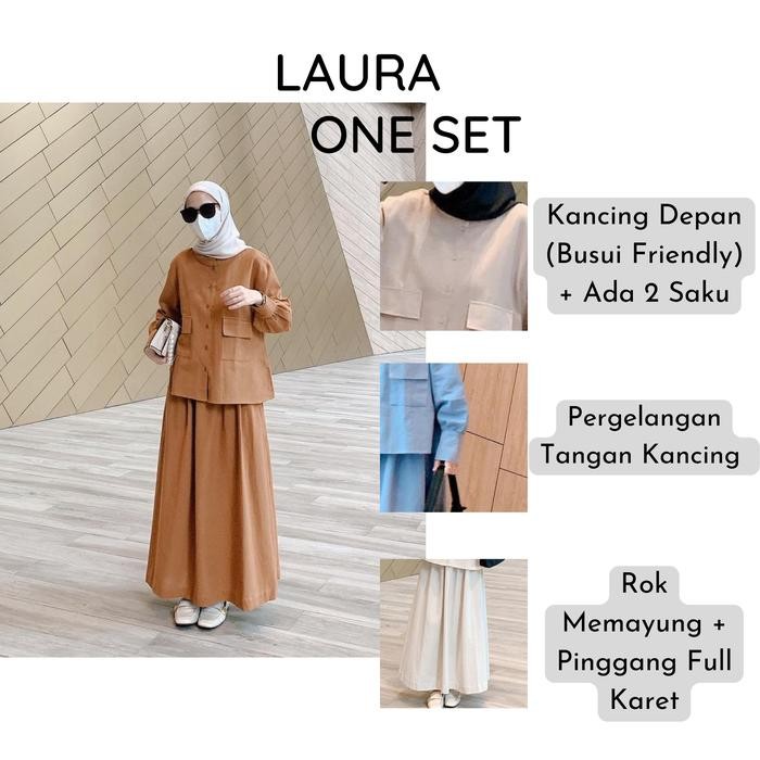 Laura Setelan Wanita One Set Jumbo Atasan Blouse Dan Rok Bahan Katun Linen Rami Daily Set Kekinian