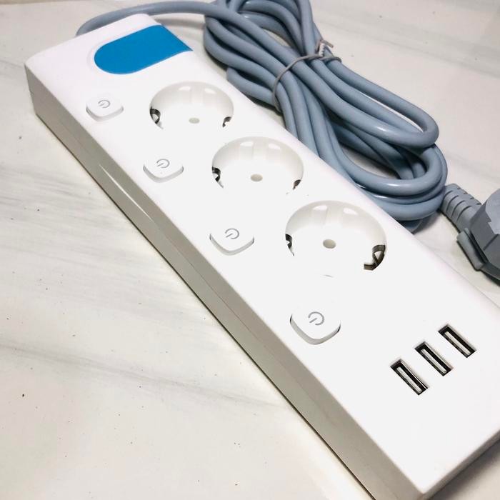COK SAMBUNG TORCH TEMBAGA MURNI USB + SWITCH 3 - 4 LUBANG 3 METER